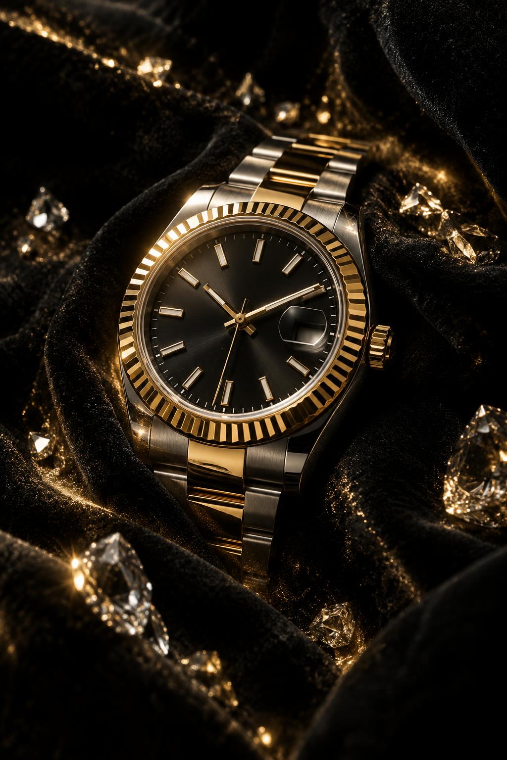 Luxury watch fused with gold and ice crystals